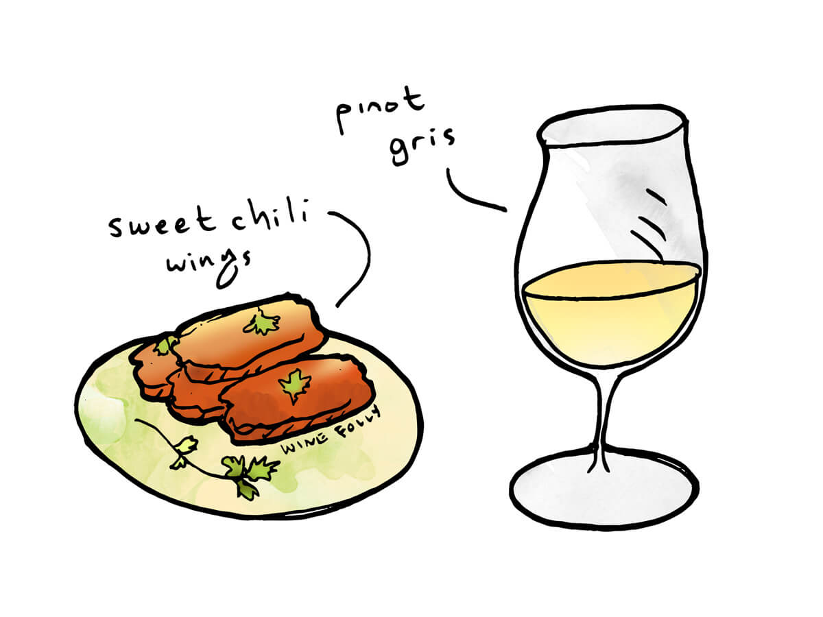 Thai Sweet Chili wine pairing Pinot Gris - illustration by Wine Folly