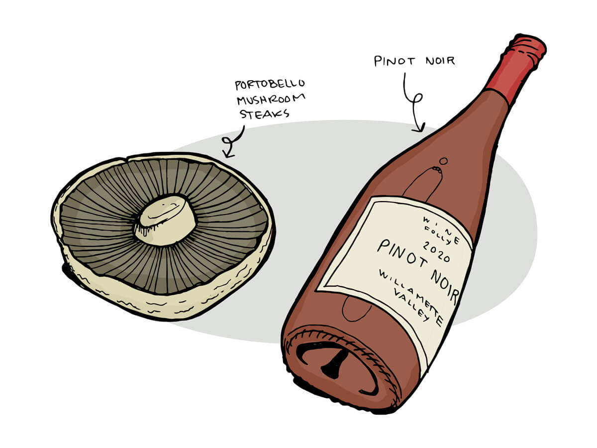 Wine pairing of portobello mushroom and pinot noir.