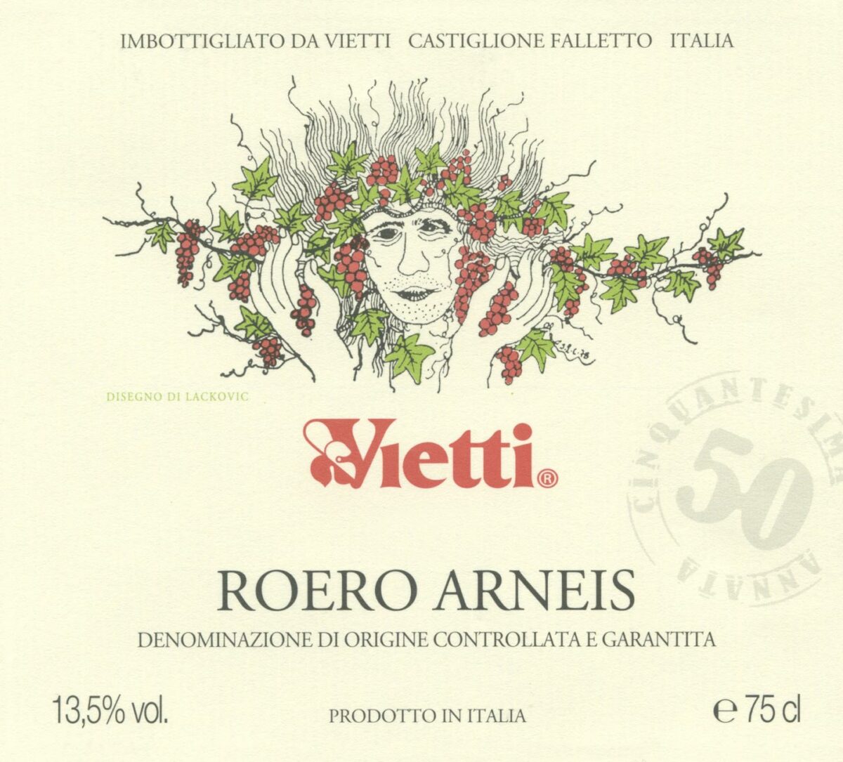 Bottle lable of Vietti's Roero Arneis