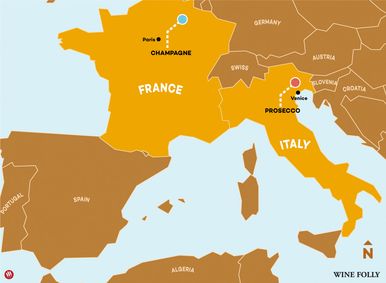 A Wine Map of Champagne and Prosecco Regions in Europe - Wine Folly