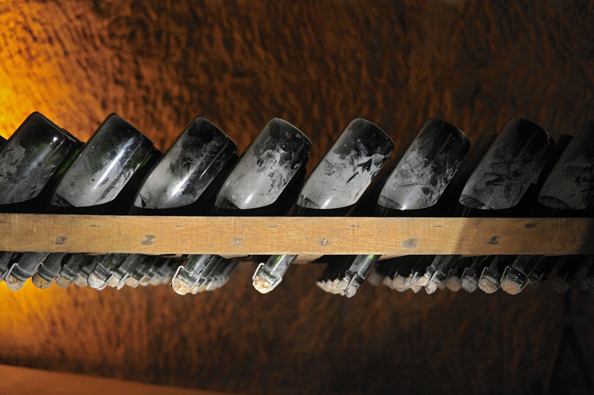 Champagne riddling table - first invented in 1816 by Madame Clicquot - recreation at Veuve Clicquot