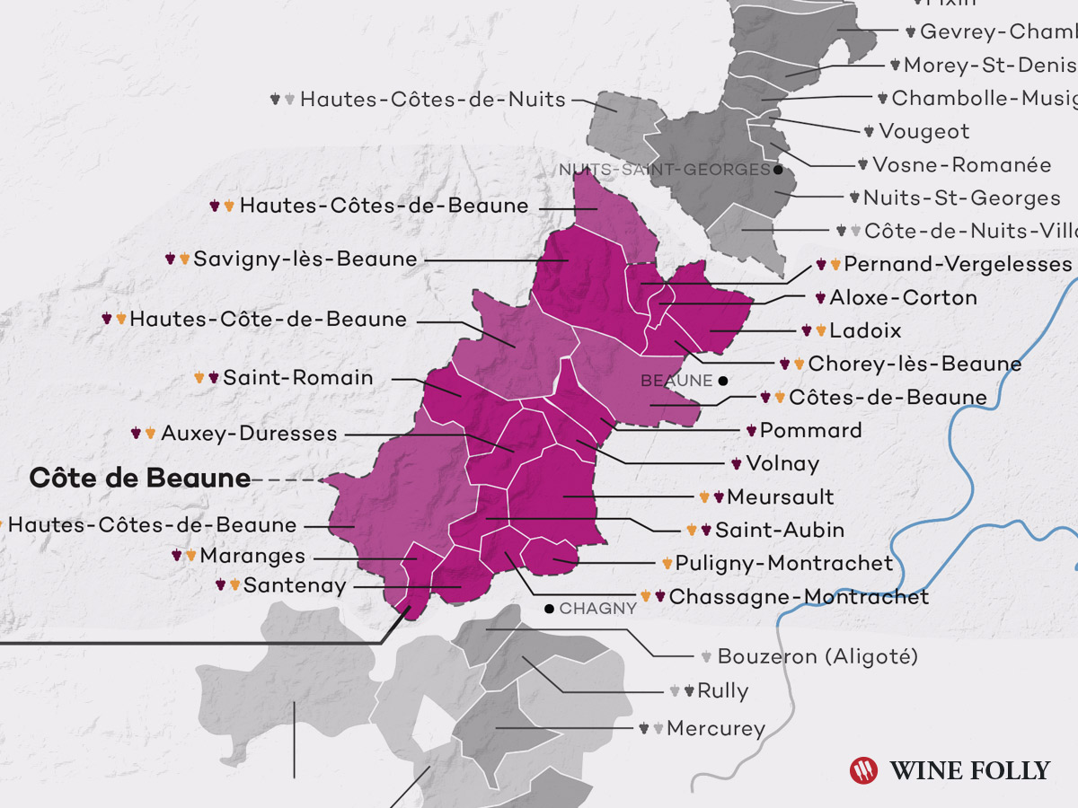 Côte de Beaune wine map of Burgundy Bourgogne by Wine Folly