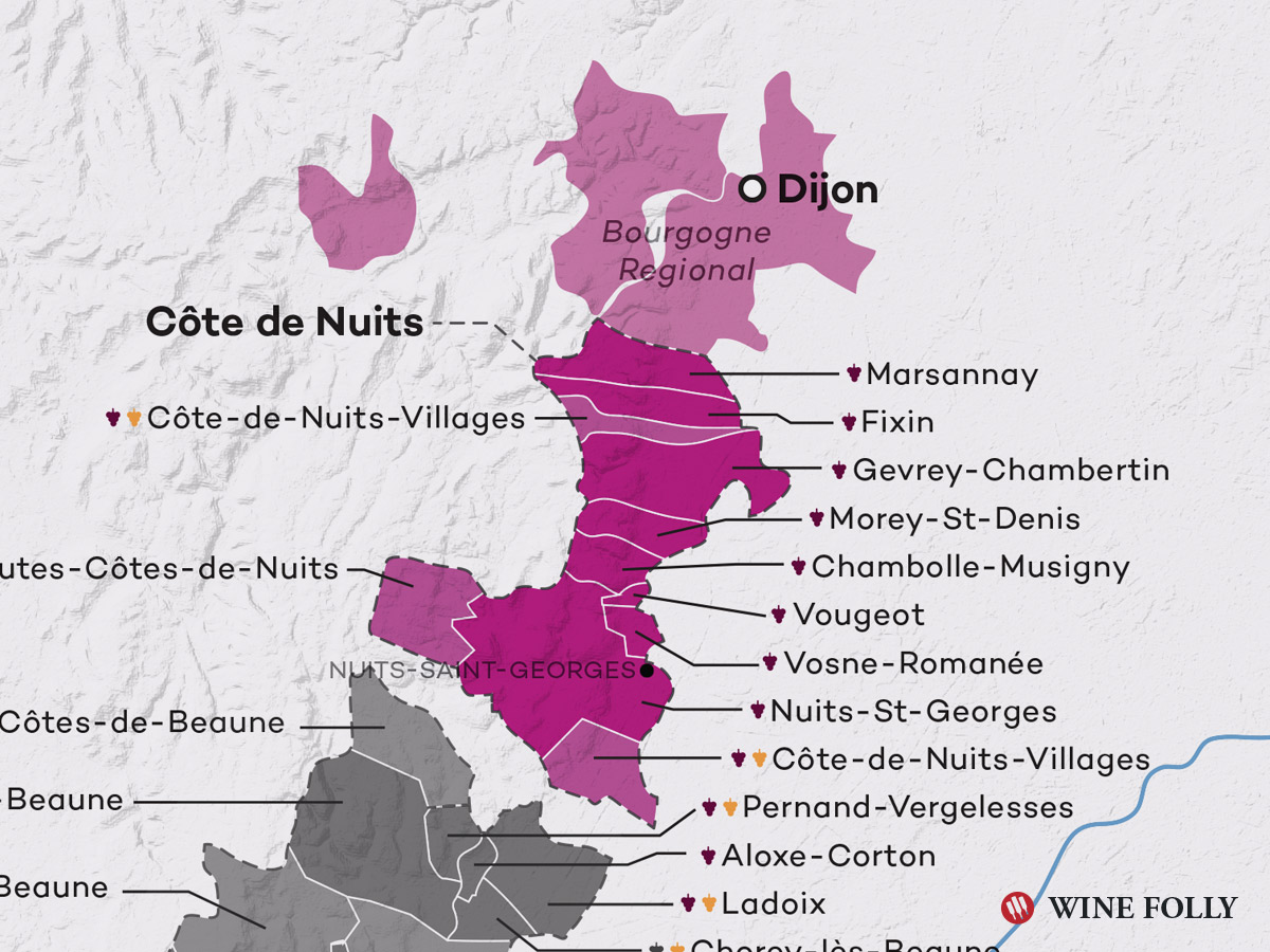 Côte de Nuits Bourgogne Burgundy Wine Map by Wine Folly