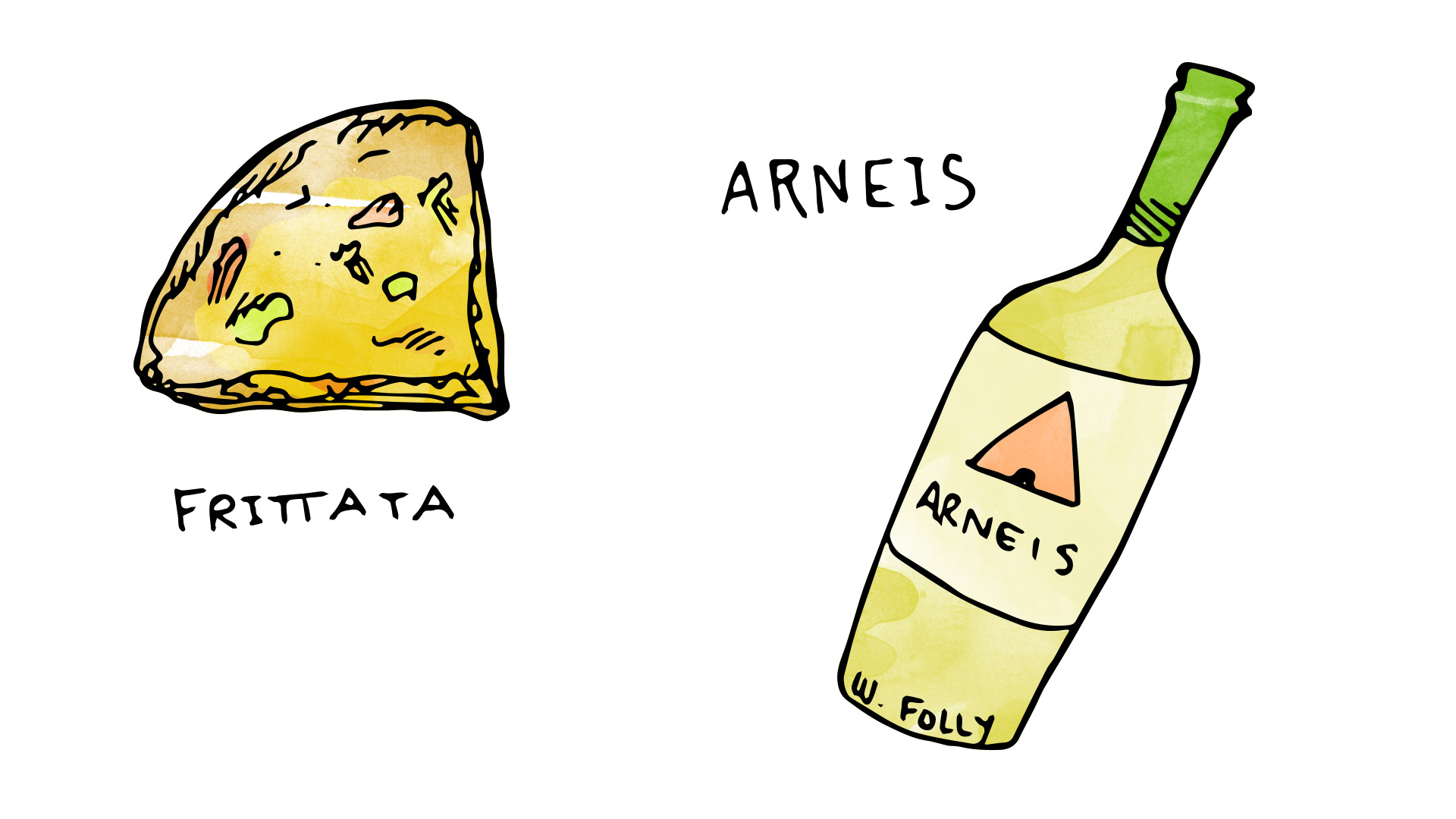 Frittata Italian style pairing with Arneis wine illustration by Wine Folly