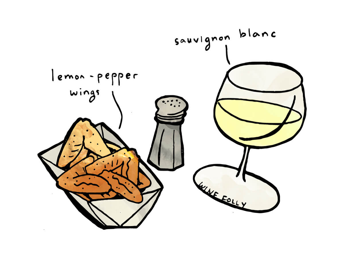 French Sauvignon Blanc paired with lemon pepper chicken - illustration by Wine Folly