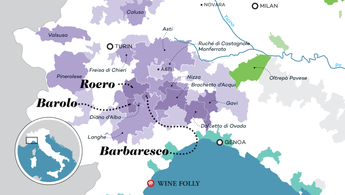 Map of vineyards of Piemonte