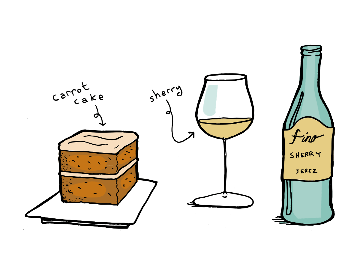 fino sherry wine and carrot cake dessert pairing