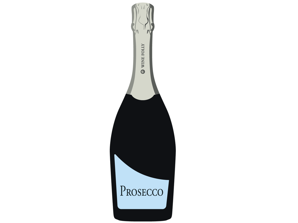 Prosecco Bottle with Blue Label - Illustration by Wine Folly